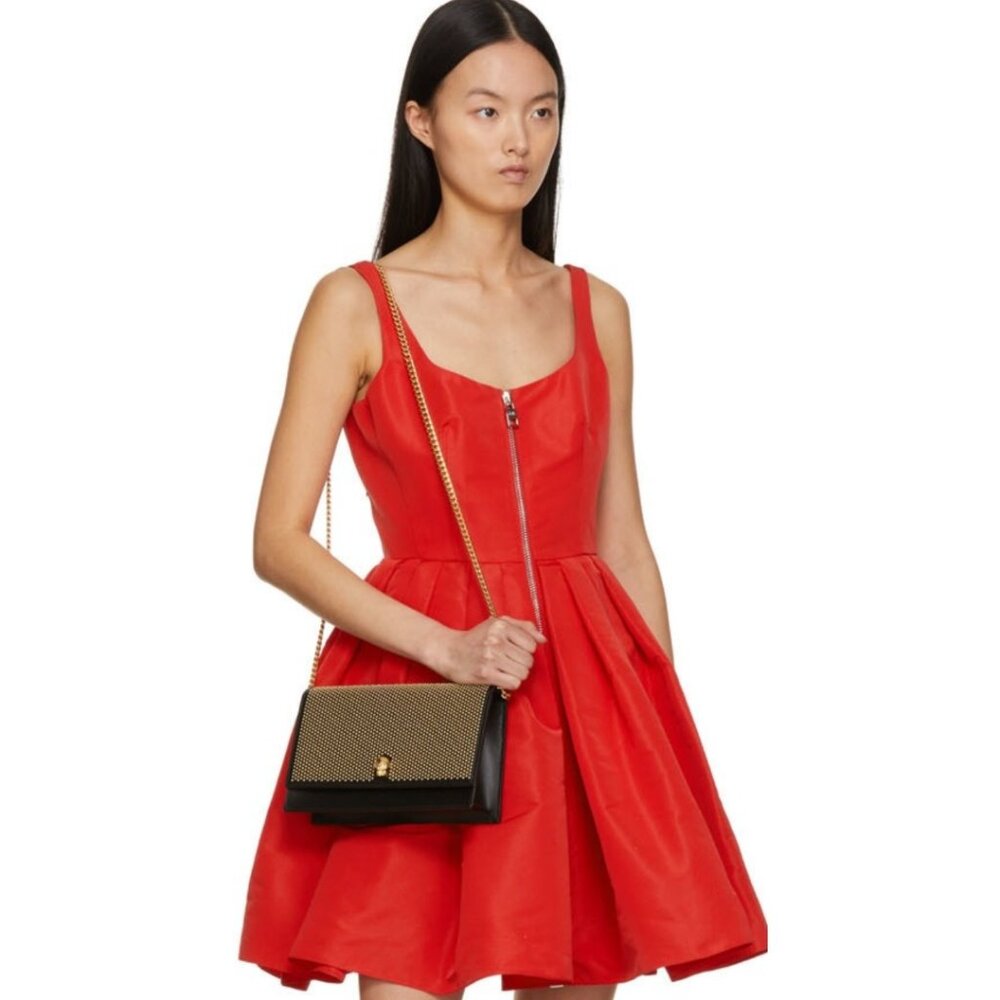 Alexander McQueen Black & Gold Studded Skull Bag